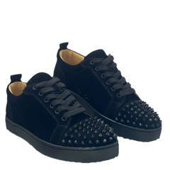 Spiked Black Suede Genuine Leather Toecap Rivets Flats Sneaker