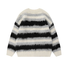 Striped Fleece-lined V-neck Sweater Jacket