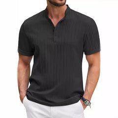 High-end Embroidered Cotton and Linen Striped Breathable T-shirt