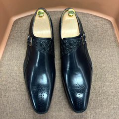 Luxury Alligator Print Handmade Genuine Calf Leather Monk Strap Shoes