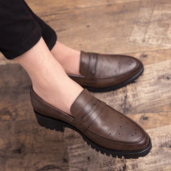 Brogue Carving Penny Loafers Slip on Leather shoes