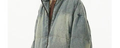 Retro American Neutral Denim Blue down Cotton Jacket