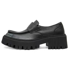 British Style Concise Thick High Heels Genuine Leather Shoes
