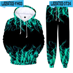 Colorful Flame 3D Print kids Tracksuit Set Casual Hoodie+Pants 2pcs Sets