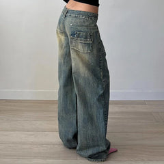 Vintage Washed Loose Fit Jeans Casual Denim Pants