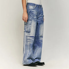 Retro Washed Worn Jeans  Straight Mopping Y2K Pants