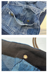 Patchwork Denim Shorts Multi Pockets Cargo