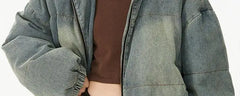 Retro American Neutral Denim Blue down Cotton Jacket