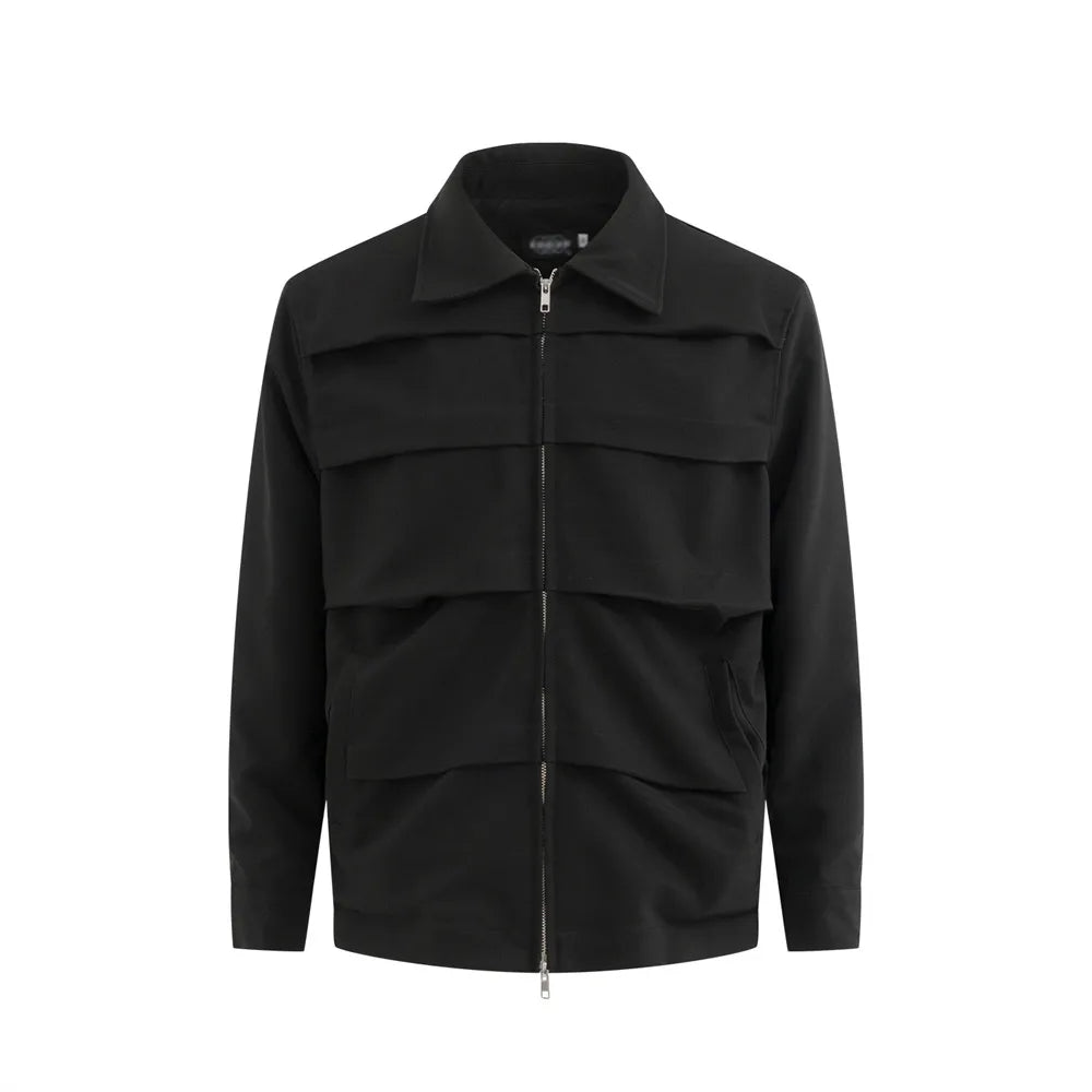 Spliced Jacket9Loose Lapel Long Sleeve Zipper Fly