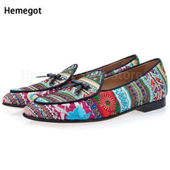 Men Gold Embroidery Loafers Round Toe Slip-On Flat Leisure Men Shoes
