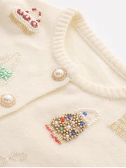 High Quality Autumn Winter Sweater Women Diamonds Pearls Beading Elegant Cardigan