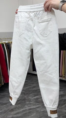 New Cotton Jeans Elastic Waist Harem Pants