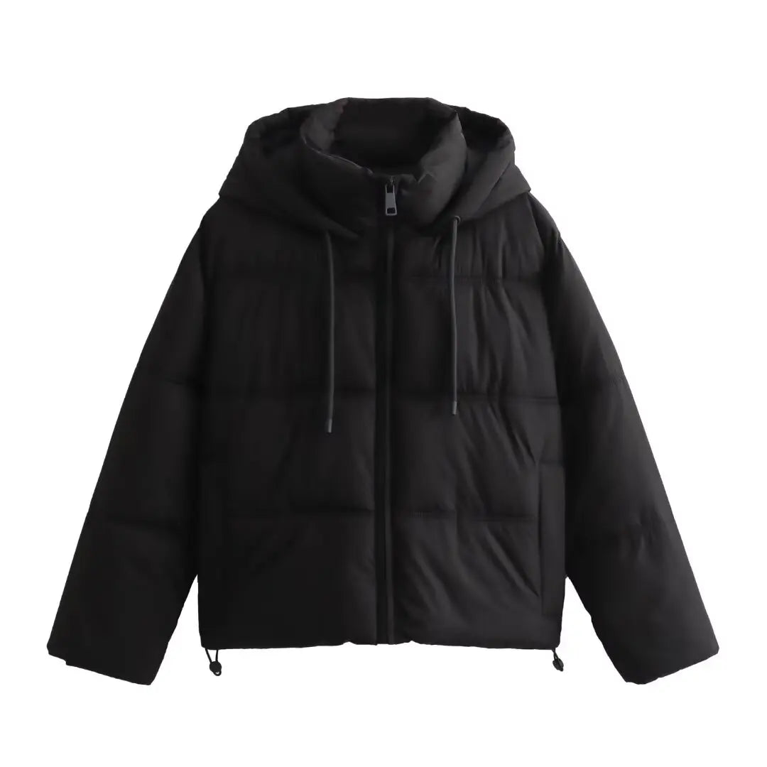 Versatile cotton short hooded thick jacket coat