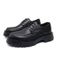 Thick Platform Black Leather Loafers Shoes