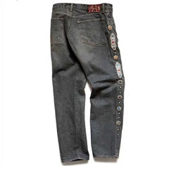 Classic Rivet Set Diamond Casual Cowboy Gemstone Craft Men Vintage Jeans Pants