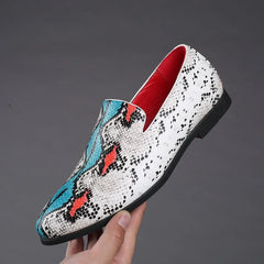 Classic Snake Pattern Loafers Breathable Leather Men's Footwear