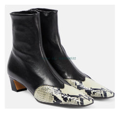 Snake Twine Ankle Boots Sexy Square Toe Square Heel Zipper Boots