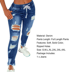 Stretch Skinny Ripped Hole Washed Denim Pants
