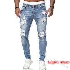 Cotton Stretchy Ripped Skinny Jeans Slim Fit Denim Pants