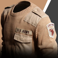 Military Sweater 100% Cotton Round Neck Tactical Knitted Pullover Vintage US Air Force Patch Casual Knitwear