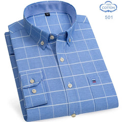 100% Pure Cotton Oxford Long Sleeve  Plaid Shirt
