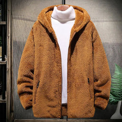 Furry Winter Coat Men Plush Hooded Jacket