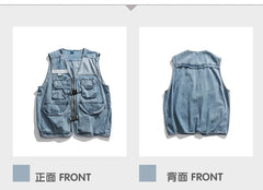 Vest High Street Casual Cargo Denim Vest V-neck