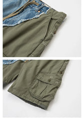 Old Ripped Workwear Fifth Pants Stitching Men's Overalls