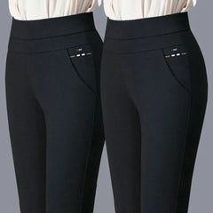 High Waist Casual Stretch Pockets Solid Color Match Top Slim Fit