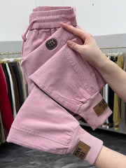 New Cotton Jeans Elastic Waist Harem Pants