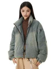 Retro American Neutral Denim Blue down Cotton Jacket