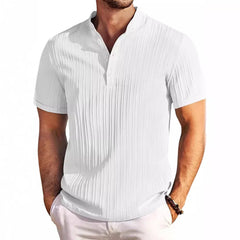 High-end Embroidered Cotton and Linen Striped Breathable T-shirt