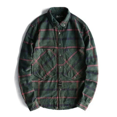 Workwear Plaid Washed Distressed Lapel Versatile Long Sleeve Shirt