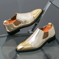 Gold Chelsea Boots PU Ankle Boots High Top  Golden Shoes