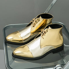 Gold Chelsea Boots PU Ankle Boots High Top  Golden Shoes