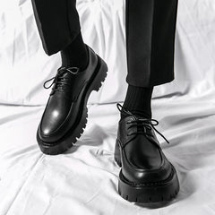 Thick Platform Black Leather Loafers Shoes