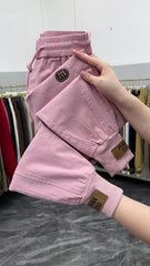 New Cotton Jeans Elastic Waist Harem Pants