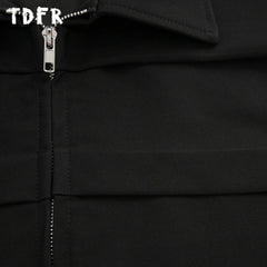 Spliced Jacket9Loose Lapel Long Sleeve Zipper Fly