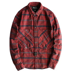 Workwear Plaid Washed Distressed Lapel Versatile Long Sleeve Shirt
