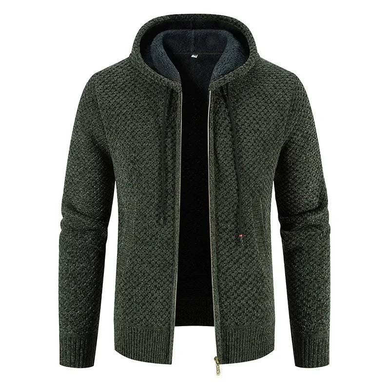 Fleece-lined Knitted Top Cardigan Jacket Hooded Pullovers