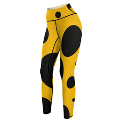 Black polka dots on yellow background Leggings