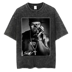 Quality Cotton Hip Hop Streetwear T-shirt 50 Cent Rapper Print Shirt