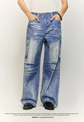 Retro Washed Worn Jeans  Straight Mopping Y2K Pants