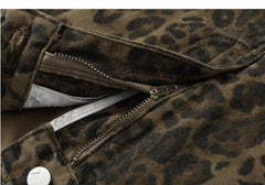 Baggy Leopard Print k Jeans Women High Waisted  Wide Leg Denim Pants