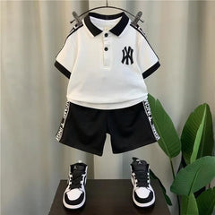 1 to 8 Years Old Letter Turn-down Collar T-shirts Tops and Shorts 2PCS Clothing Sets
