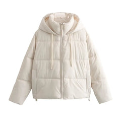 Versatile cotton short hooded thick jacket coat