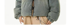Retro American Neutral Denim Blue down Cotton Jacket
