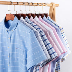 100% Pure Cotton  Oxford Short Sleeve Square Collar Solid Plaid Striped Shirt
