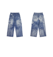 Retro Washed Worn Jeans  Straight Mopping Y2K Pants