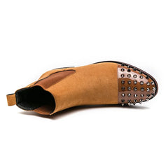 Handmade Chelsea Boots Flock Rivet Square Short Boots